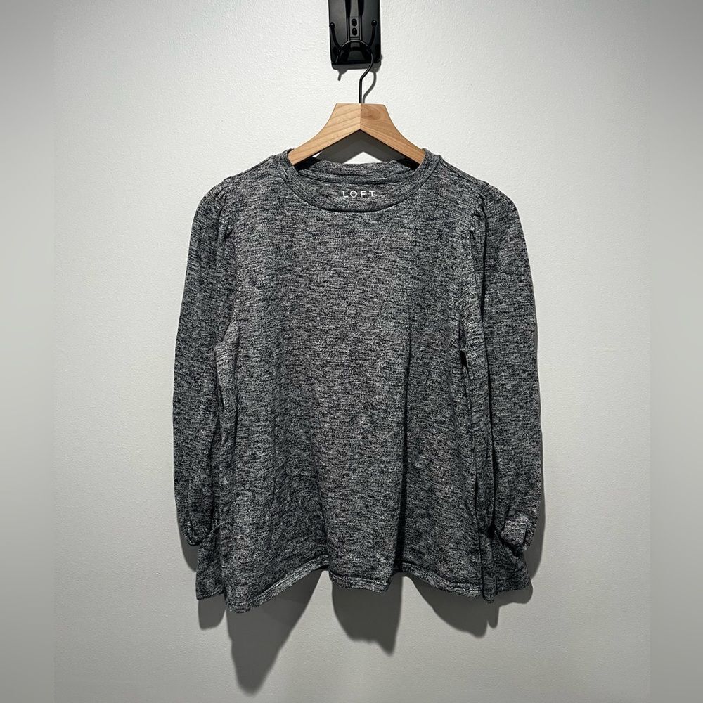 LOFT Heather Grey Knit Cotton Puff Long Sleeve Top M